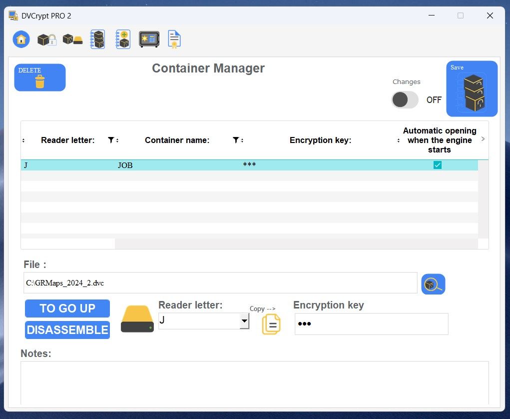 DVCRypt PRO 2 : Lista de contenedores